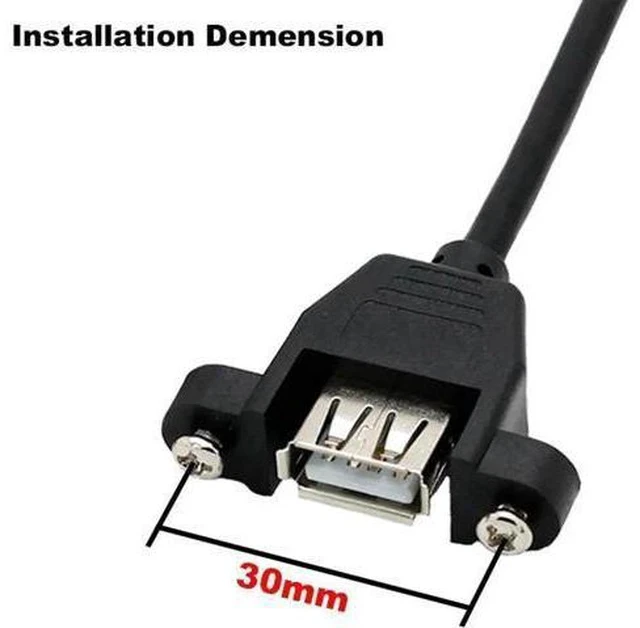 Alt view image 2 of 3 - Panel Mount USB 2.0 Header Cable, 9Pin Motherboard Header to Dual USB-A Female Splitter Cord with Mounting Screws, 1.64FT Black