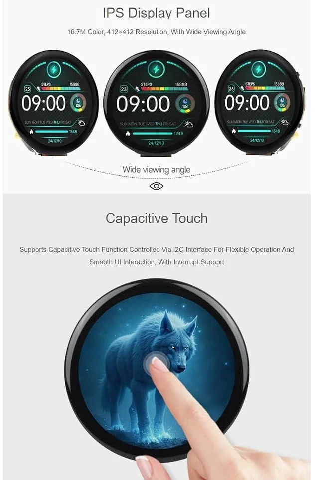 Alt view image 3 of 7 - ESP32-S3 1.46inch Round Display Development Board 412×412 Resolution 16.7M Color Capacitive Touch IPS Display Panel Onboard Speaker and Microphone