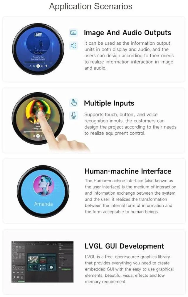Alt view image 5 of 7 - ESP32-S3 1.46inch Round Display Development Board 412×412 Resolution 16.7M Color Capacitive Touch IPS Display Panel Onboard Speaker and Microphone