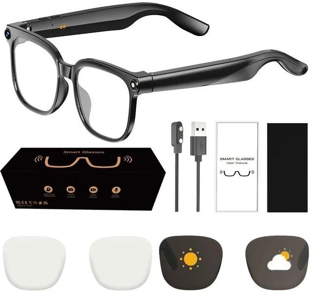 Main image of M02S Smart AI Glasses 8MP Camera, Real-Time Translation, Bluetooth Calling, Voice Assistant, Smart Glasses for Travel/Business (Transparent lenses + Color-changing lenses)