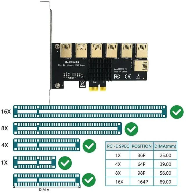 Alt view image 3 of 7 - PCIe 1-to-7 Expansion Card PCI-E to 7-Slot GPU Riser, One to Seven PCIe Ports, Graphics Card Expansion Adapter for Mining / Server / Workstation