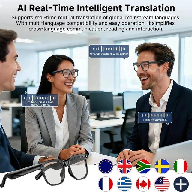 Alt view image 7 of 7 - M02S Smart AI Glasses 8MP Camera, Real-Time Translation, Bluetooth Calling, Voice Assistant, Smart Glasses for Travel/Business (Transparent lenses + Color-changing lenses)