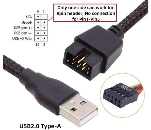 Alt view image 7 of 7 - 20cm Nylon Braided USB2.0 9/10Pin Motherboard Header Male to USB-A Male Extension Cable