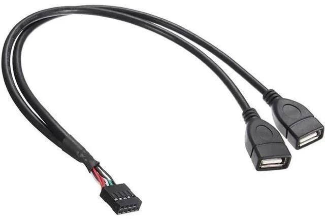 Main image of 11.81 Inch Motherboard 9Pin USB2.0 Splitter Cable, Single 9Pin Header to Dual USB 2.0 Female Internal Extension Adapter Wire