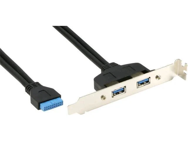 Alt view image 5 of 5 - 1.5ft 2 Ports USB 3.0 Female Cable, PCI Slot Plate Bracket Back Panel to 20Pin Motherboard Header Adapter