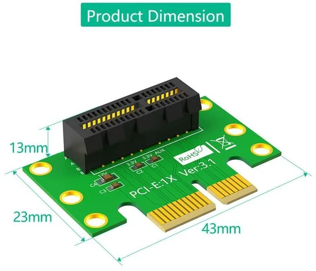 Alt view image 3 of 5 - PCI-E x1 Left-Angle Riser Card PCIe 1x Adapter Card, PCI-E Adapter Card