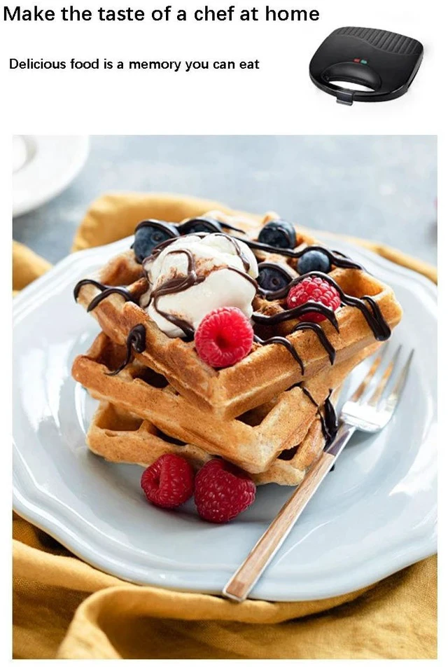 Alt view image 5 of 6 - Dual-Heating 110V Waffle & Sandwich Maker Non-Stick Coating, Home Breakfast Machine with US Standard Plug