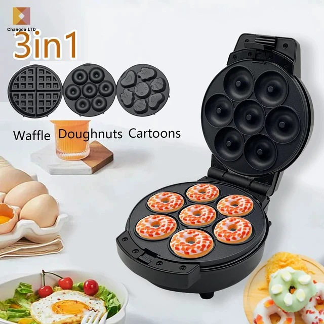 Alt view image 3 of 5 - 3-in-1 Waffle Donut Cake Maker with Interchangeable Plates Non-Stick, 650-800W, for Pancakes, Cookies & Muffins (US Plug)