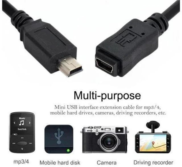 Alt view image 4 of 7 - 4.92FT/1.5M USB 2.0 Mini USB Extension Cable, 5Pin Male to Female Cord for Dash Cam, GPS and Camera