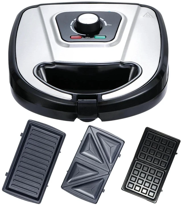 Alt view image 2 of 7 - Adjustable Temp 3-in-1 Sandwich & Waffle Maker Multifunctional Breakfast Machine with Non-Stick Plates, for Grilled Cheese, Pancakes, Steak & Toast