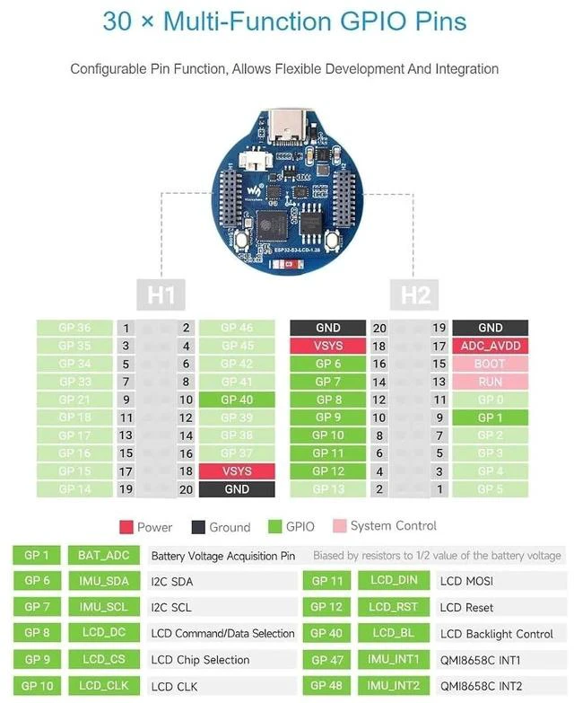 Alt view image 4 of 7 - ESP32-S3 Development Board Onboard 1.28inch Round LCD Display with CNC Metal Case,Support 2.4 GHz Wi-Fi and Bluetooth 5(LE),Embedded GC9A01 Driver