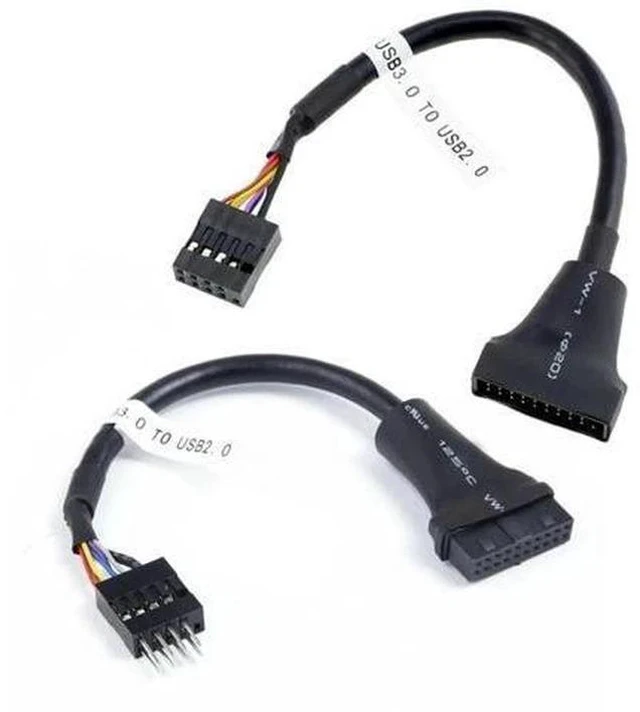 Main image of 2 Pack USB 2.0 Front Panel Header Adapter, 9/10Pin to 19/20Pin Mainboard Gender Changer Cable