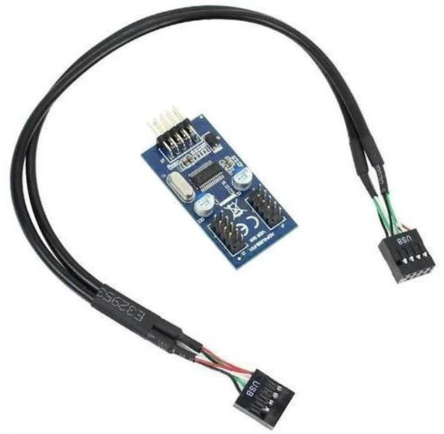 Main image of 60cm USB 2.0 9Pin Motherboard Header Splitter Cable | 1-to-2 Internal Hub Extension Adapter