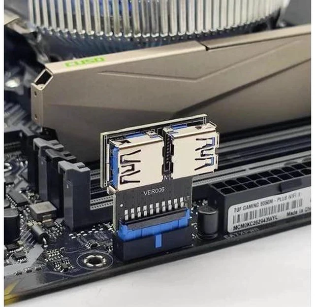 Alt view image 6 of 7 - Horizontal Dual USB 3.0 A Female to 20/19 Pin Motherboard Header Adapter, 5Gbps PCBA Connector for PC