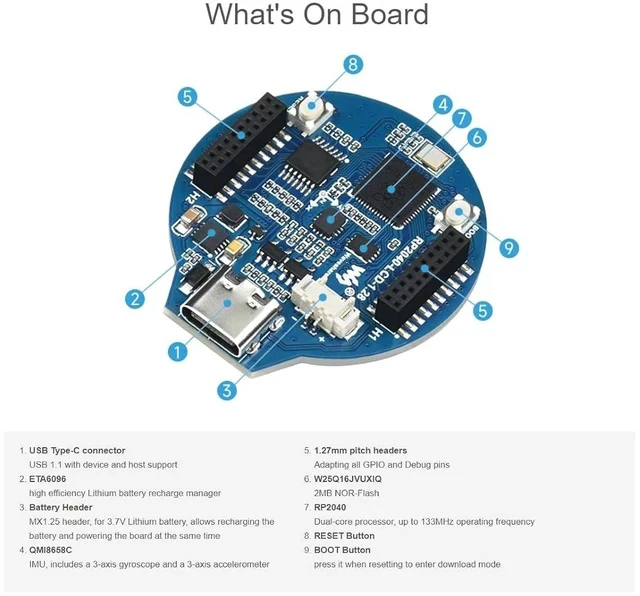 Alt view image 6 of 7 - RP2040 MCU Board with 1.28inch Round Touch LCD with CNC Metal Case 240×240 Pixels 65K RGB Color IPS Display, Based on Raspberry Pi RP2040,Onboard Accelerometer and Gyroscope Sensor