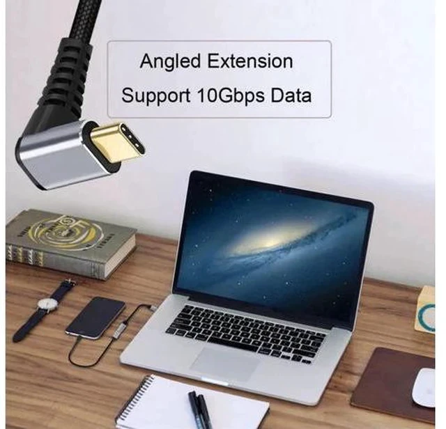 Alt view image 3 of 6 - 2.0M Up 90° Angled USB-C Male to Female Extension Cable | USB3.1 Gen2 10Gbps & 100W PD Fast Charge with Protective Sleeve