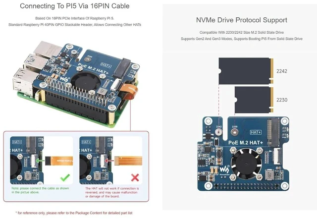 Alt view image 4 of 7 - PCIe to M.2 Adapter with PoE HAT for Raspberry Pi 5,Supports NVMe Protocol M.2 SSD 2230/2242,Supports IEEE 802.3af/at Network Standard