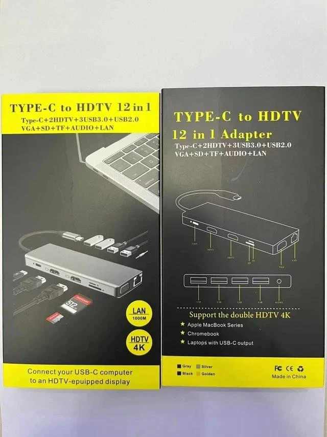 Alt view image 3 of 3 - 12-in-1 Type-C Docking Station USB-C to Dual HDMI 4K + VGA, Gigabit Ethernet, USB 3.0 Hub, SD/TF, PD Charging, Multi-Function Adapter for Laptop / MacBook