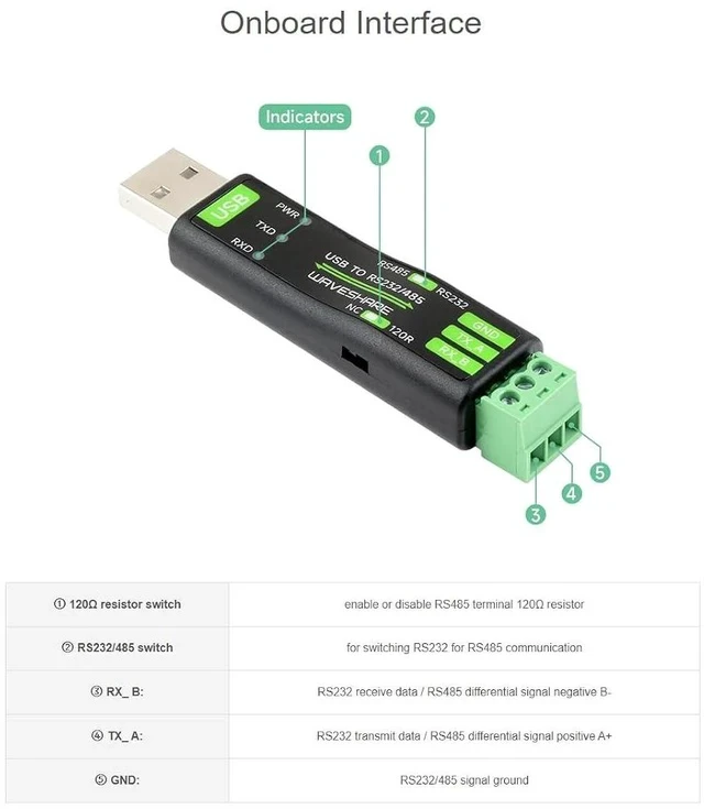 Alt view image 5 of 6 - USB to RS232 RS485 Serial Converter Adapter Onboard Original FT232RNL Chip,Supports Mac, Linux, Android, Win11/10/8.1/8/7