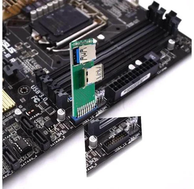 Alt view image 6 of 6 - Dual USB 3.0 A Female to 19/20 Pin Motherboard Header Adapter PCBA with LED Indicator