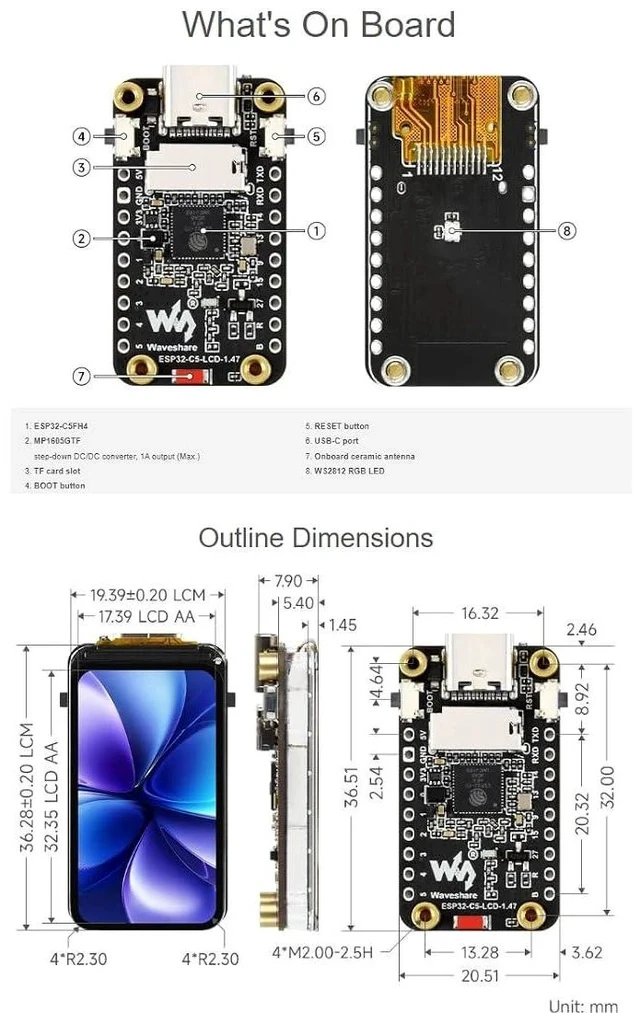 Alt view image 7 of 7 - ESP32-C5 1.47inch LCD Display Development Board,262K Color Display