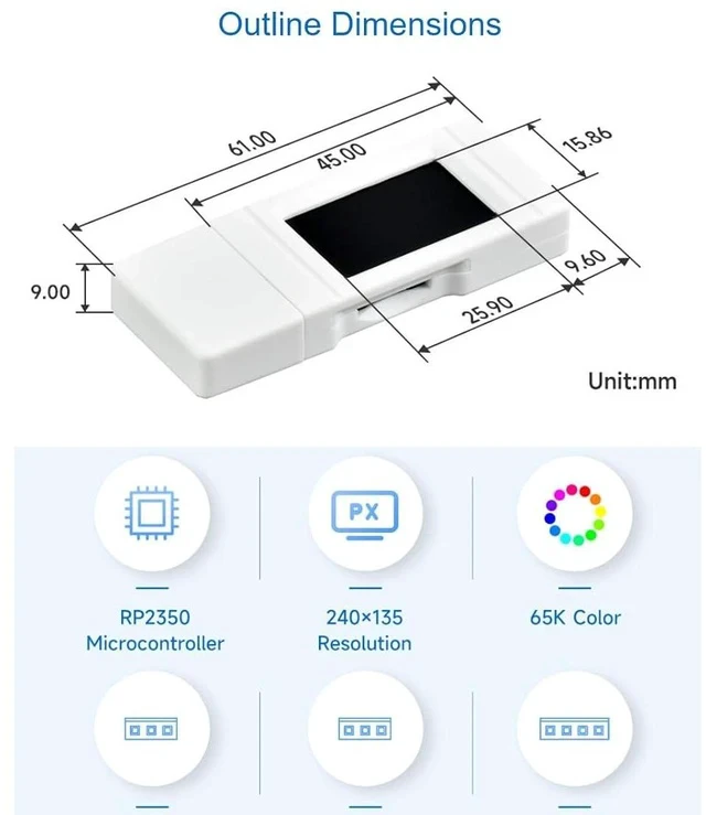 Alt view image 5 of 7 - RP2350-GEEK Development Board Based on RP2350 Microcontroller Onboard 1.14inch 65K Color LCD,USB Type-A Interface,Compatible with Multiple Debugging Methods
