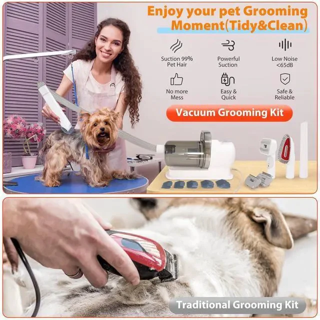 Alt view image 3 of 6 - Pet Multifunctional Grooming Kit with Vacuum Dog/Cat Hair Clipper & Vacuum Cleaner Set, Integrated Suction, Low Noise, for Home Use -Grey