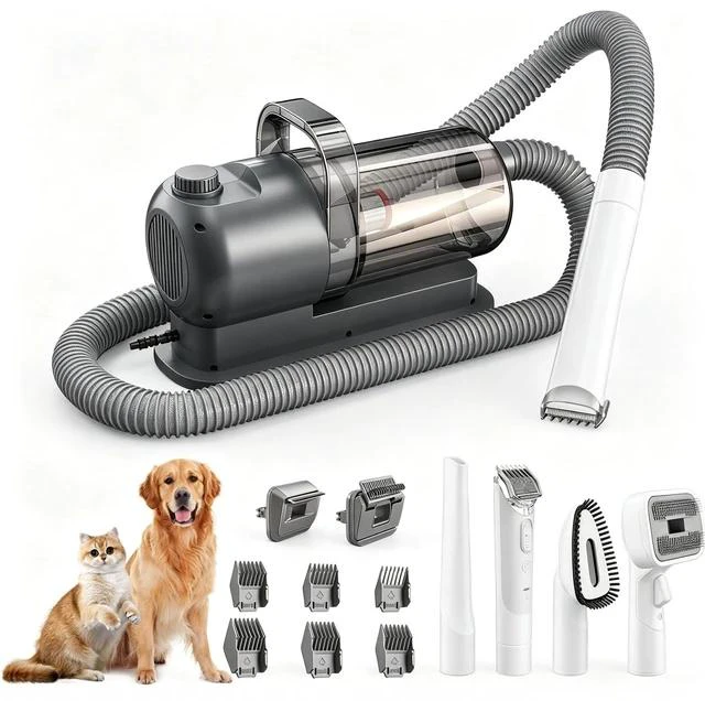 Main image of Pet Multifunctional Grooming Kit with Vacuum Dog/Cat Hair Clipper & Vacuum Cleaner Set, Integrated Suction, Low Noise, for Home Use -Grey