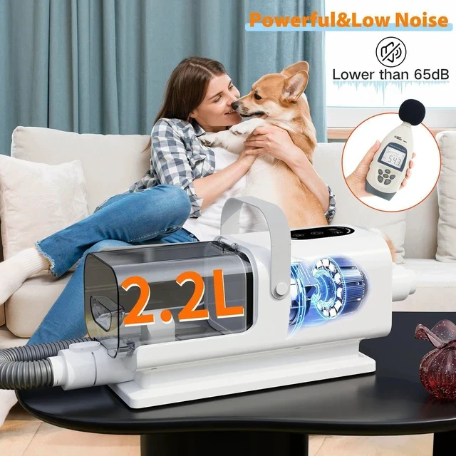Alt view image 7 of 7 - Pet Grooming Vacuum & Blow Dryer Integrated Suction, Trimmer & Hair Dryer for Dogs & Cats, Low Noise, Dust Cup