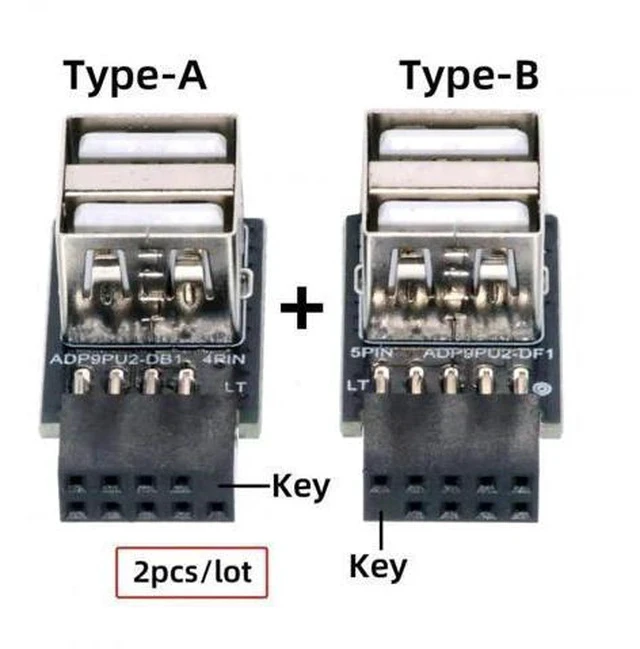 Alt view image 4 of 7 - 2-Pack Horizontal 9/10Pin Motherboard Header to Dual USB 2.0 Female Adapter, Internal Mainboard USB 2.0 Converter for DIY PC, Gaming Cases