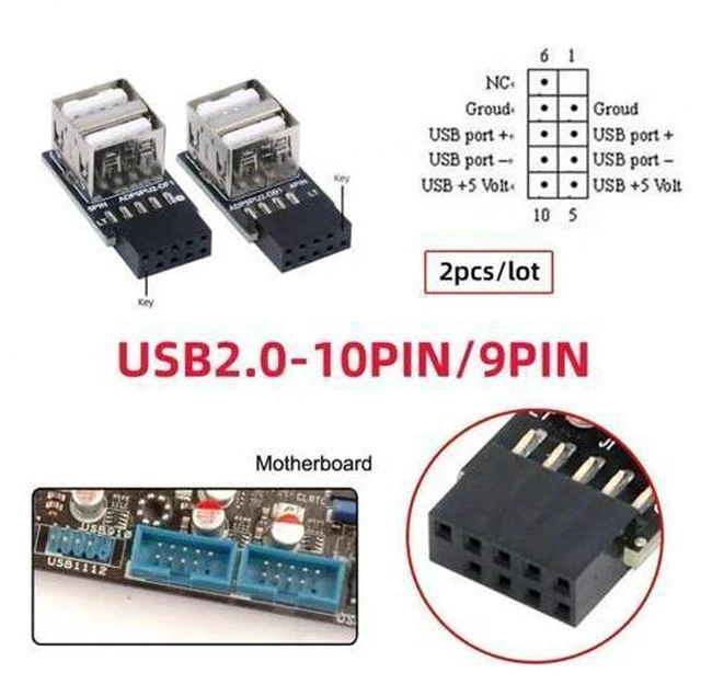 Alt view image 6 of 7 - 2-Pack Horizontal 9/10Pin Motherboard Header to Dual USB 2.0 Female Adapter, Internal Mainboard USB 2.0 Converter for DIY PC, Gaming Cases