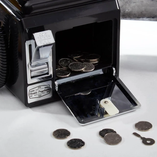 Alt view image 6 of 7 - American Retro 1950's Payphone with Coin Bank Wall-Mount Corded Phone (Black)