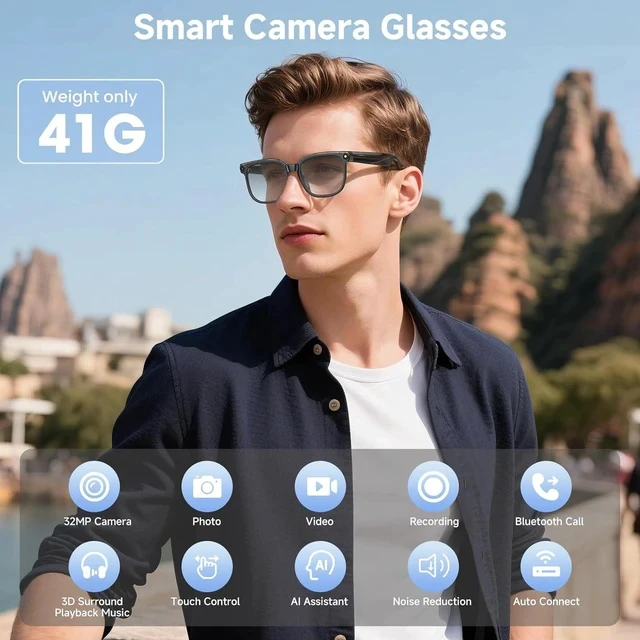 Alt view image 4 of 7 - M02S Smart AI Glasses 8MP Camera, Real-Time Translation, Bluetooth Calling, Voice Assistant, Smart Glasses for Travel/Business (Transparent lenses + Color-changing lenses)