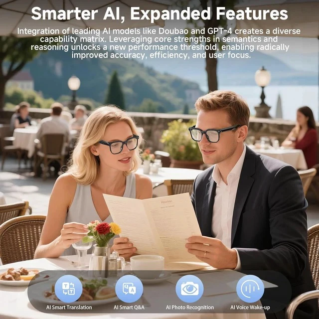 Alt view image 6 of 7 - M02S Smart AI Glasses 8MP Camera, Real-Time Translation, Bluetooth Calling, Voice Assistant, Smart Glasses for Travel/Business (Transparent lenses + Color-changing lenses)