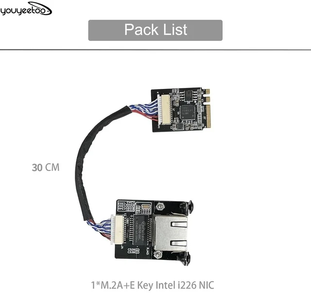 Alt view image 2 of 7 - i226-V Gigabit 2.5G Ethernet Server NIC Card - M.2 Interface for Enhanced Network Speeds,Support X1 X86 SBC, 10/100/1000/2500 Mbps RJ45 LAN (M.2 A + E Key,30CM)