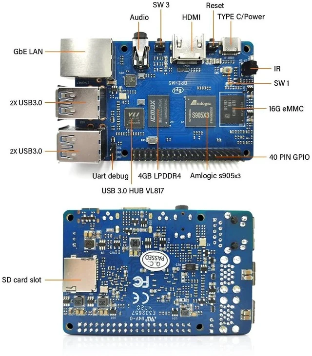 Alt view image 3 of 6 - Banana Pi BPI-M5 KIT Amlogic S905X3 Single Board Computer with 4GB RAM and 16G eMMC for AIOT Support Android Debian Raspberry Pi Replacement (Standard)