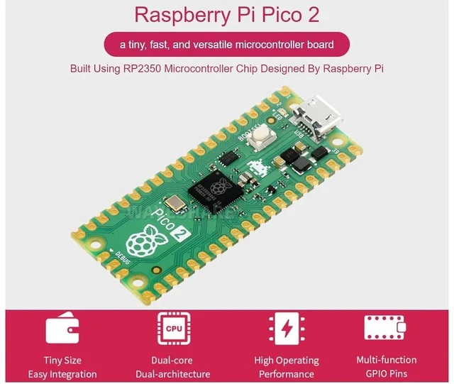 Alt view image 2 of 7 - 2 PCS Color-Coded Pre-soldered Raspberry Pi Pico 2 Microcontroller Development Board with Header Based on Official RP2350 Chip,Dual-core and Dual-Architecture Design