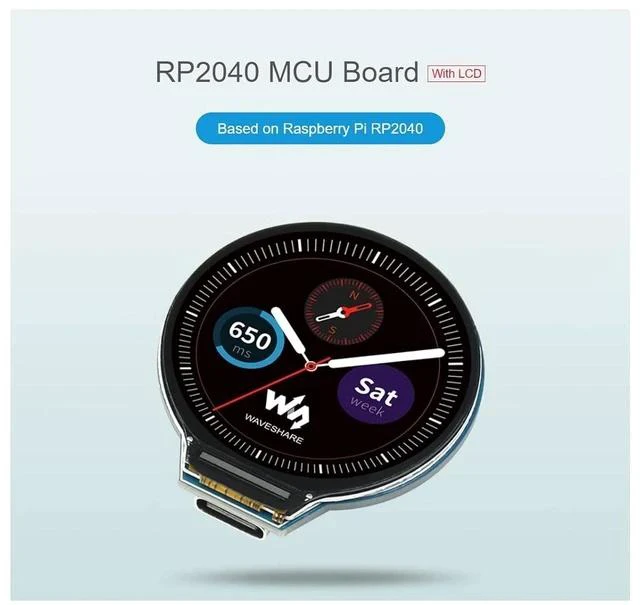 Alt view image 2 of 7 - RP2040 MCU Board with 1.28inch Round LCD 240×240 Pixels Colorful IPS Display, Based on Raspberry Pi RP2040, Dual-core Arm Processor, Onboard 6-axis IMU Sensor, USB-C Connector etc.