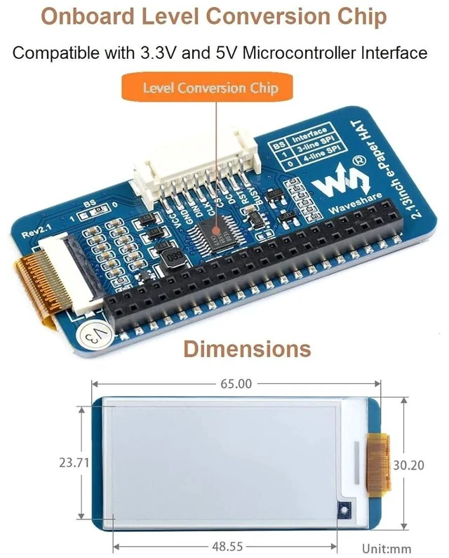 Alt view image 3 of 7 - 2.13inch E-Ink Display HAT V4 Version, 250x122 Resolution 3.3V/5V Black White Two-Color e-paper Screen Module for Raspberry Pi Zero/Zero W/Zero WH/2B/3B/3B+/4B, Supports Partial Refresh, SPI Interface