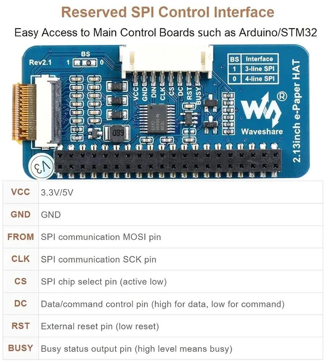 Alt view image 4 of 7 - 2.13inch E-Ink Display HAT V4 Version, 250x122 Resolution 3.3V/5V Black White Two-Color e-paper Screen Module for Raspberry Pi Zero/Zero W/Zero WH/2B/3B/3B+/4B, Supports Partial Refresh, SPI Interface