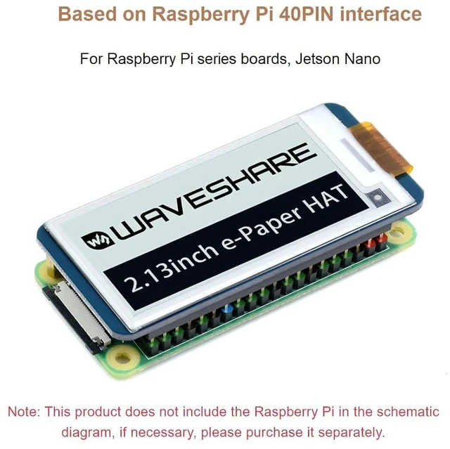 Alt view image 5 of 7 - 2.13inch E-Ink Display HAT V4 Version, 250x122 Resolution 3.3V/5V Black White Two-Color e-paper Screen Module for Raspberry Pi Zero/Zero W/Zero WH/2B/3B/3B+/4B, Supports Partial Refresh, SPI Interface