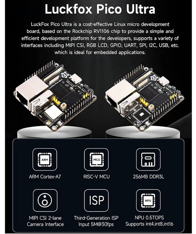 Alt view image 2 of 7 - Luckfox Pico Ultra Micro W PoE Kit RV1106 Linux Development Board,Integrates ARM Cortex-A7/RISC-V MCU/NPU/ISP Processors,Onboard WiFi 6 and Bluetooth Module,Reserved PoE Module Header