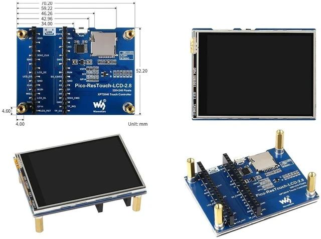 Alt view image 5 of 7 - for Raspberry Pi Pico LCD 2.8inch Touch Display Module 320×240 Resolution 262K Colors Display IPS Screen,Resistive Touch Controller XPT2046, ST7789 Driver, Using SPI Bus