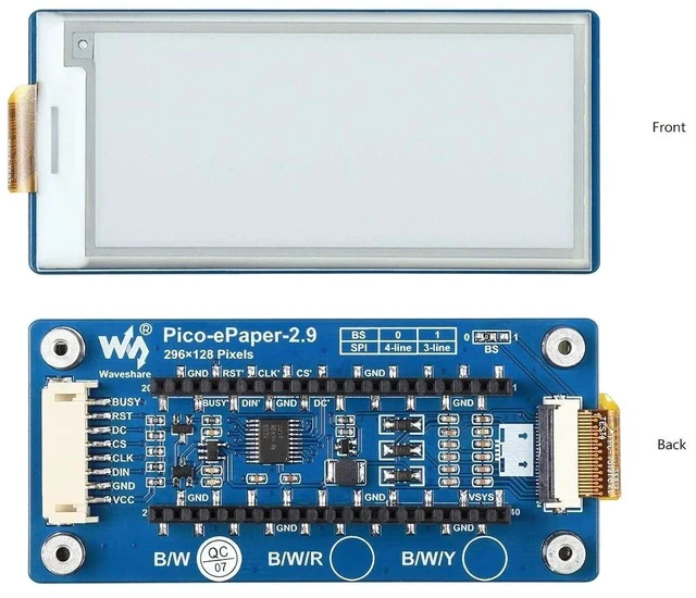 Alt view image 2 of 5 - 2.9inch E-Ink Display HAT 296×128 Pixels Black White Two Color E-Paper Module epaper Screen for Raspberry Pi Pico Microcontroller Board,SPI Interface,Support Partial Refresh