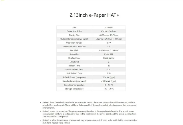 Alt view image 7 of 7 - 2.13inch E-Paper HAT+ for Raspberry Pi 5/ 4B/3B+/3B/2B/A+/Zero W/WH/Zero 2 W/Jetson Nano,250x122 Pixel 2.13inch E-Ink Display HAT Two-Color e-paper ModuleSPI Interface