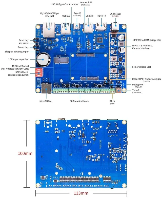 Alt view image 5 of 6 - Banana Pi BPI-F4 Industrial Control Board, Powered by Sunplus SP7350, 4GB LPDDR4, 32GB eMMC, 4.6TOPS NPU AI Solution for Robotics and Smart Devices (Standard Kit)