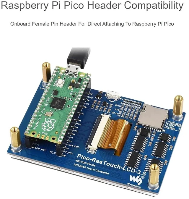 Alt view image 3 of 7 - for Raspberry Pi Pico LCD 3.5inch Touch Display Module 480×320 Resolution 65K Colors Display IPS Screen,Resistive Touch Controller XPT2046, ILI9488 Driver, Using SPI Bus