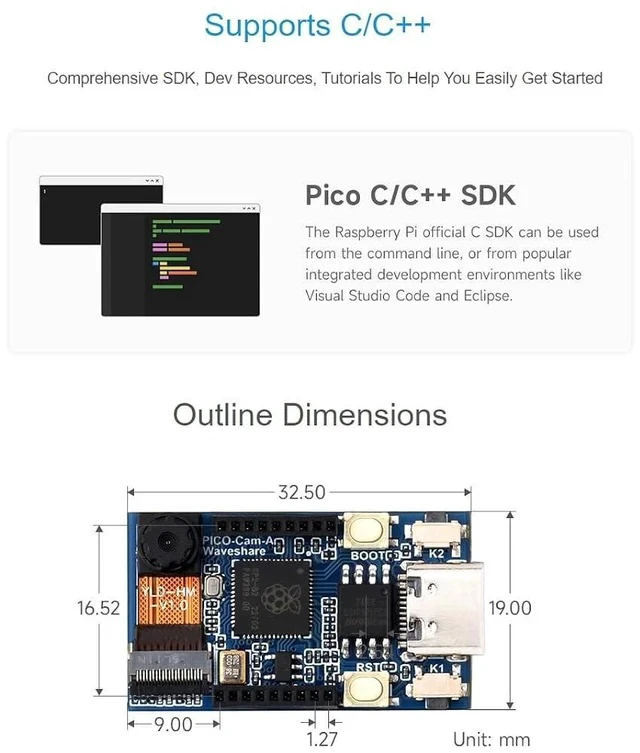 Alt view image 4 of 7 - RP2040 MCU Camera Development Board Based on RP2040 Chip,Onboard HM01B0 Grayscale Camera,1.14inch IPS LCD Display