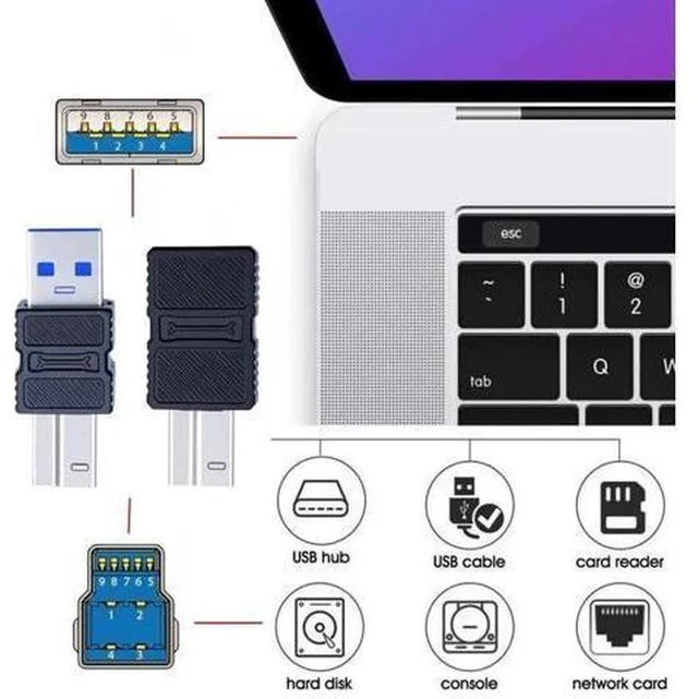 Alt view image 2 of 7 - 2 Pack USB 3.0 Type A Male/Female to Type B Male Adapter, Connector for Printer, Hard Drive and Camera