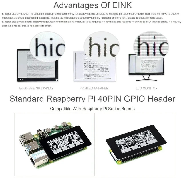 Alt view image 5 of 7 - 2.13inch Touch e-Paper HAT 250×122 Pixels Black White e-Ink Display Module eink Screen for Raspberry Pi 4B/3B+/3B/2B/Zero/Zero W/Zero WH, SPI Interface,Partial Refresh